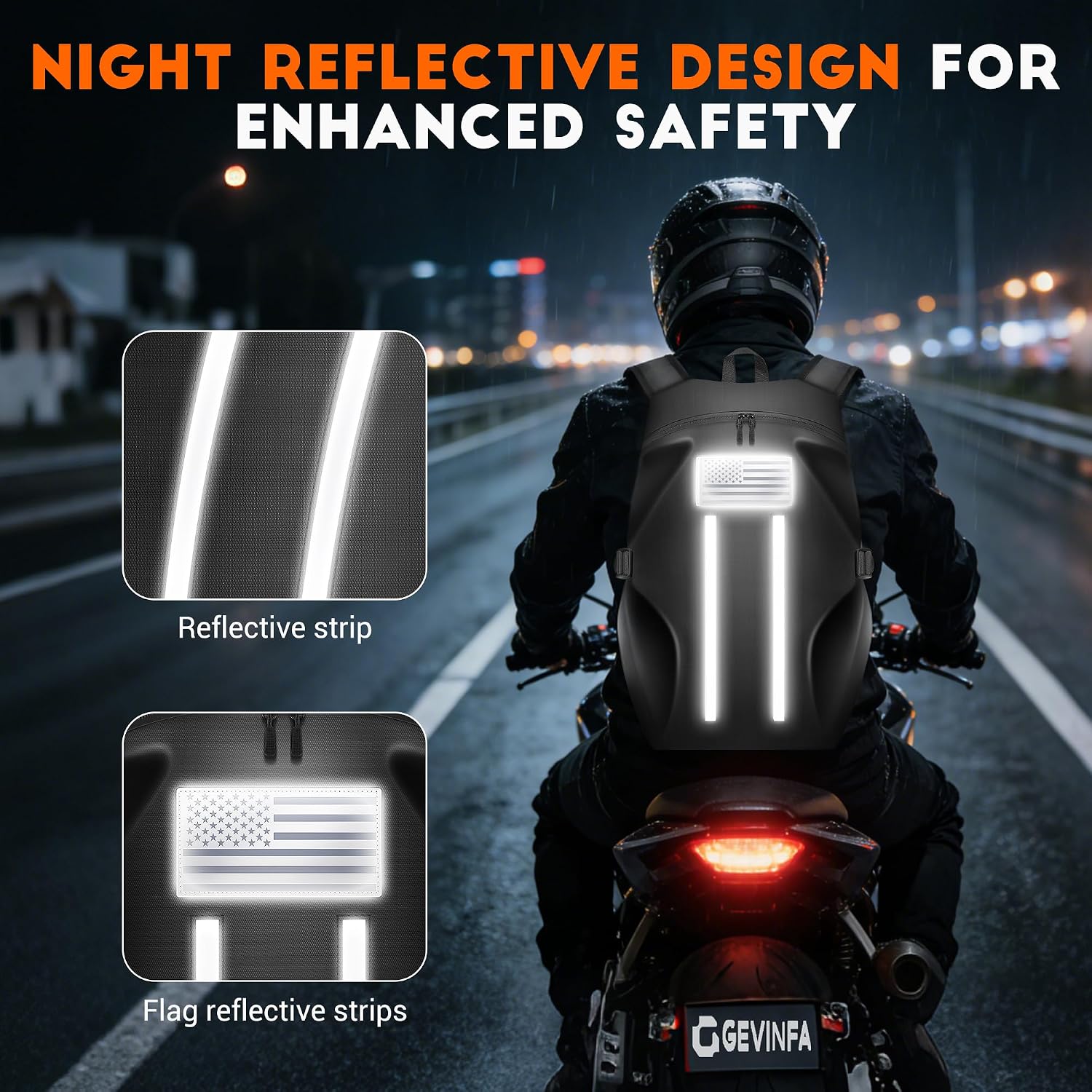 Motorcycle Backpack, Waterproof Helmet Backpack with Reflective Strips & Reflective Flag, 40L Large Bag with Laptop Pocket, Perfect for Travel, Daily Commute, Office Trips & Outdoor Riding
