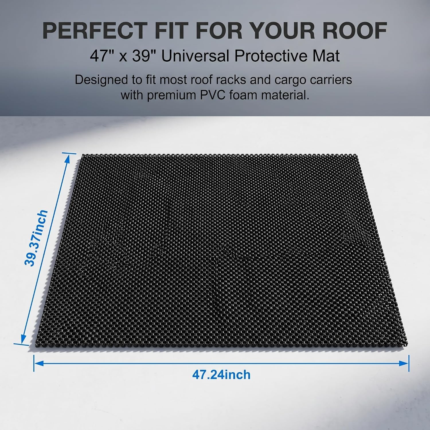 1 PC Roof Rack Pad, 51"x43" Rooftop Cargo Bag Mat, PVC Roof Non-Slip Rug Pad, Universal Multi-Purpose Rooftop Storage Bag Protective Mat, for Most Cars, Trucks, SUVs (Black)