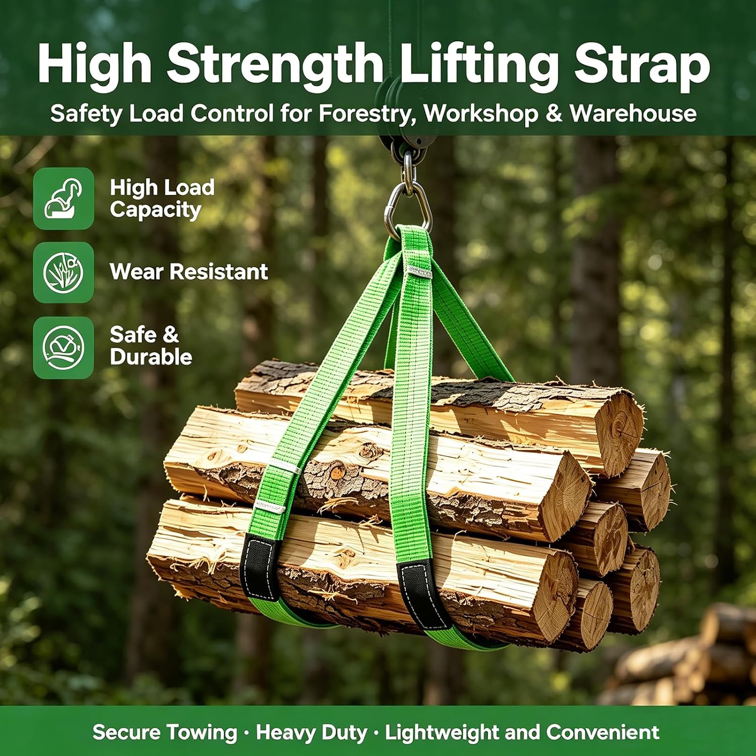 HENBOW Lift Sling Straps|2" × 6.5' Web Sling Strap with 4400Lbs Safety Work Load and 17600Lbs Breaking Load| Recovery Strap for Hoist Car Tree Saver Winch Recovery(2 Pack)