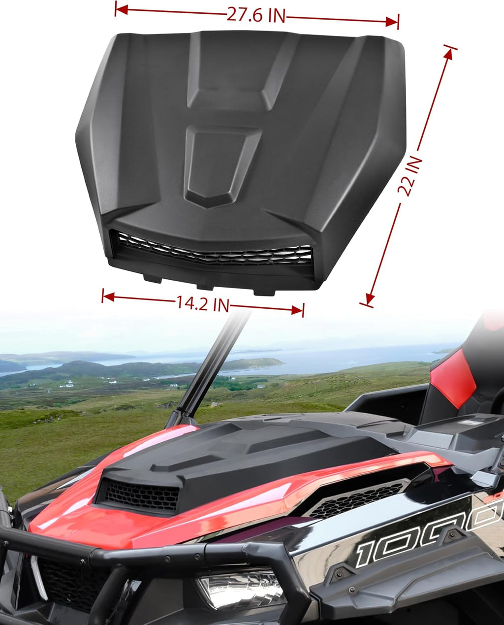 SAUTVS Hood Scoop for Polaris General 1000/4 EPS 2016-2022, OEM #5456064 | Durable PP Material, Black Sport Turbo Hood Scoop Kit, Easy Installation, Large Vents, Fast Heat Dissipation
