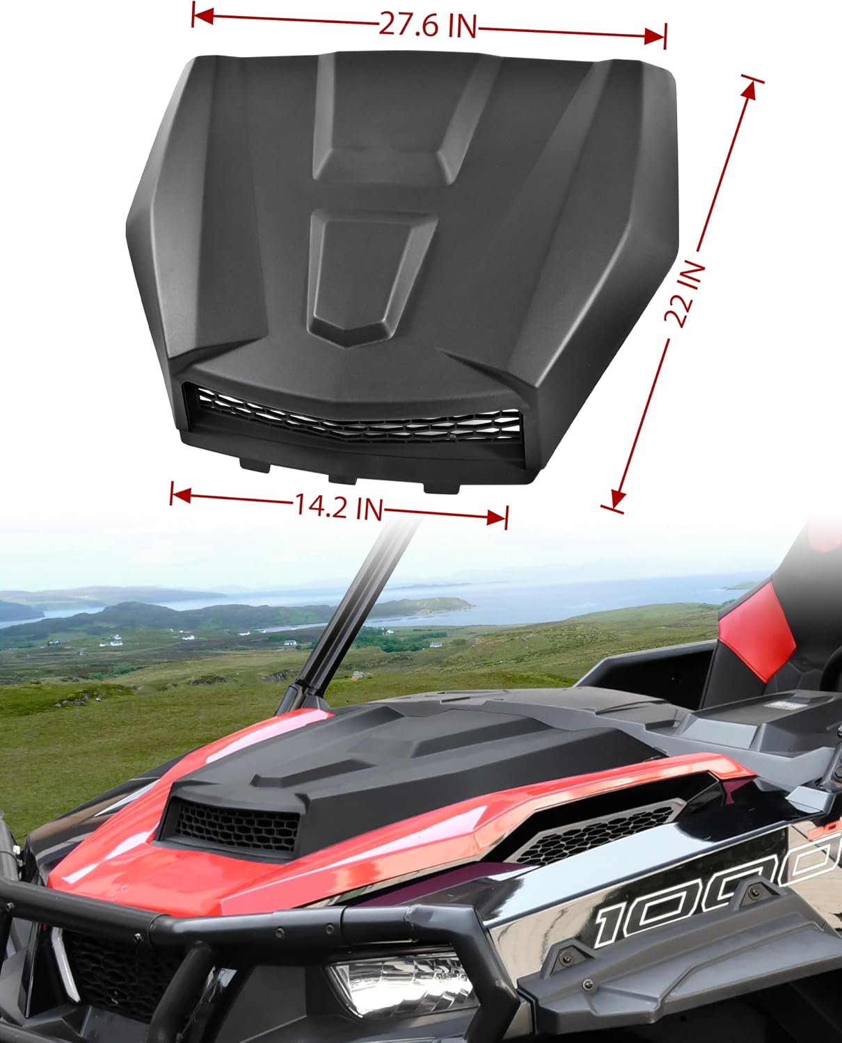 SAUTVS Hood Scoop for Polaris General 1000/4 EPS 2016-2022, OEM #5456064 | Durable PP Material, Black Sport Turbo Hood Scoop Kit, Easy Installation, Large Vents, Fast Heat Dissipation