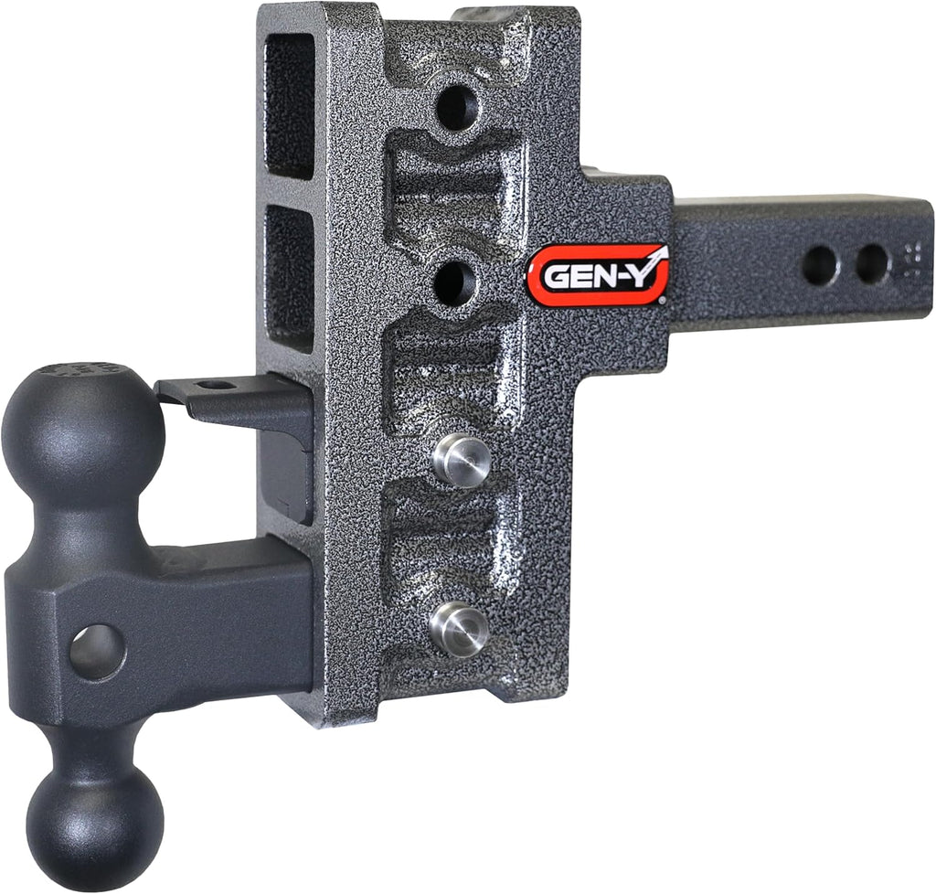 GEN-Y Hitch Offset Tow Hitch for 2" Receiver - 2.5" Rise/5" Drop with 4 Adjustable Positions, Includes Dual Ball Mount, Pintle Lock and Pins, 10,000 lbs Towing Capacity, 1,500 lbs Tongue Weight