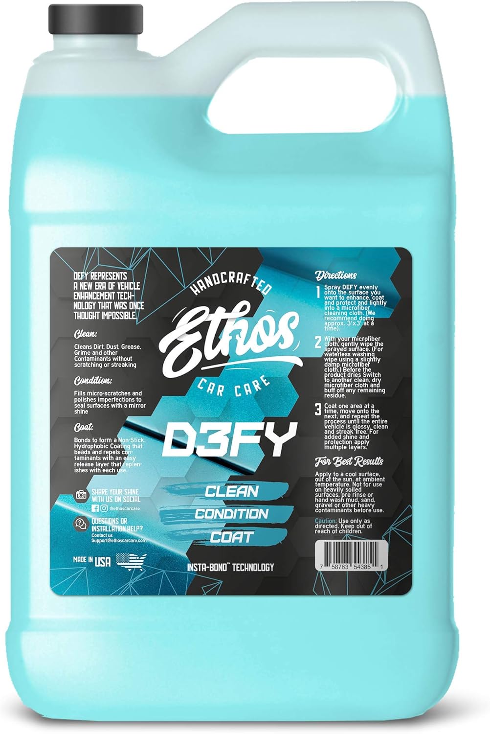 Ethos Defy - 3 in 1 Ceramic Coating - Waterless Car Wash Spray & Wax - Car Wax