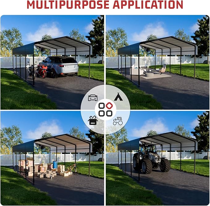Metal Carport 13 x 20 FT with Heavy Duty Frame & Galvanized Steel Roof - Image 4