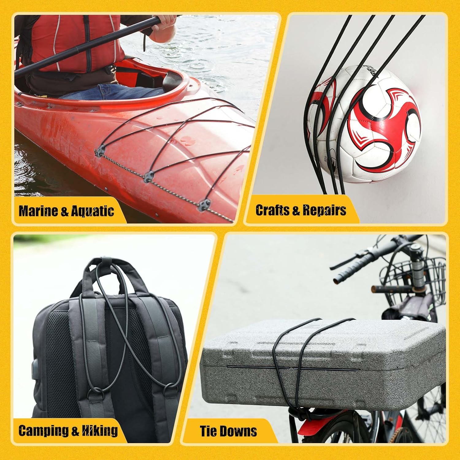 Marine Grade Bungee Cords Heavy Duty Outdoor - Bungee Cord Roll - 100% Stretch Elastic Cord and Absorbent Bungee Shock Cord for Kayak Deck, Camping, Crafting (1/4" x 100ft)