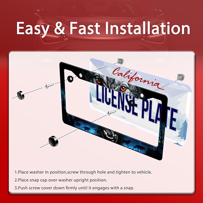 Personalized License Plate Frame Wolf Howling Stainless Steel Accessory Night - Image 4