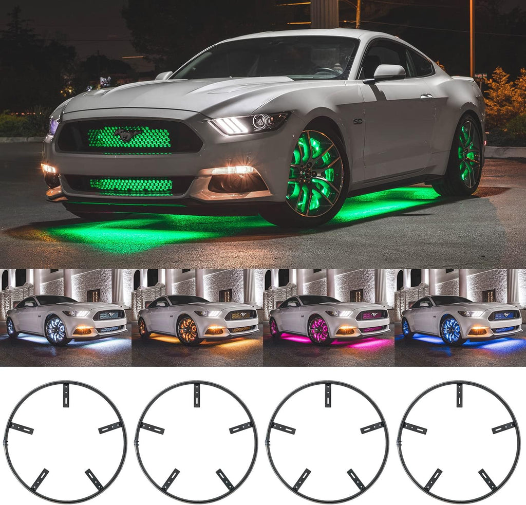 LEDGlow 4pc 15.5" Million Color LED Wheel Ring Accent Lighting Kit- Fits Wheels with 15" Brakes - Heavy-Duty & Versatile Design - Waterproof Light Strip - Includes Control Box & Wireless Remote