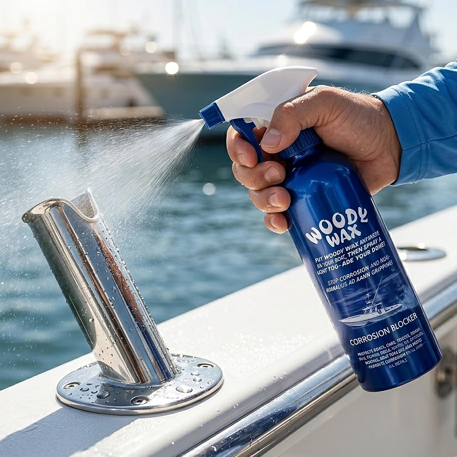 Woody Wax Boat Spray, Non-Skid Deck Wax & Professional Metal Restorer, All-In-One Marine Protection for Decks, Hulls & Towers, No-Buff Formula Against Corrosion, Saltwater & UV Damage, 16 Oz