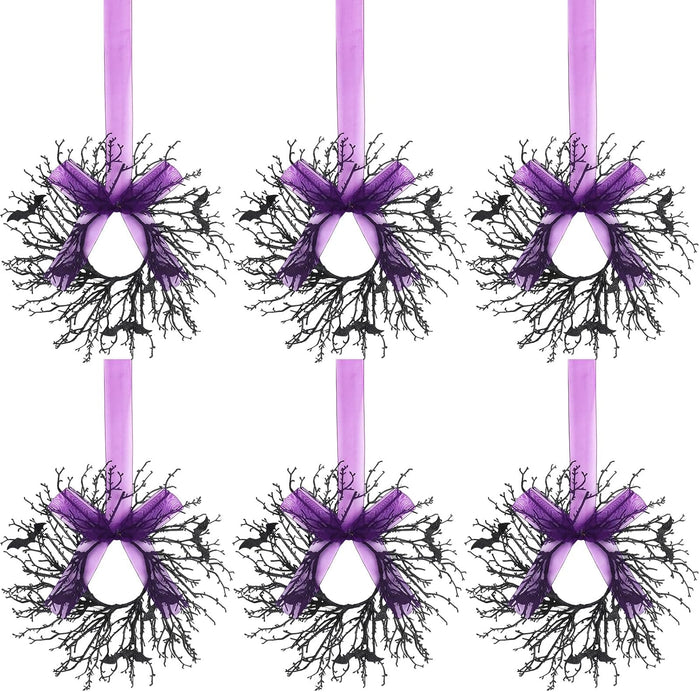 Suncalla 6 Pack Mini Halloween Cabinet Wreaths 9.8 Inch with Purple Ribbon