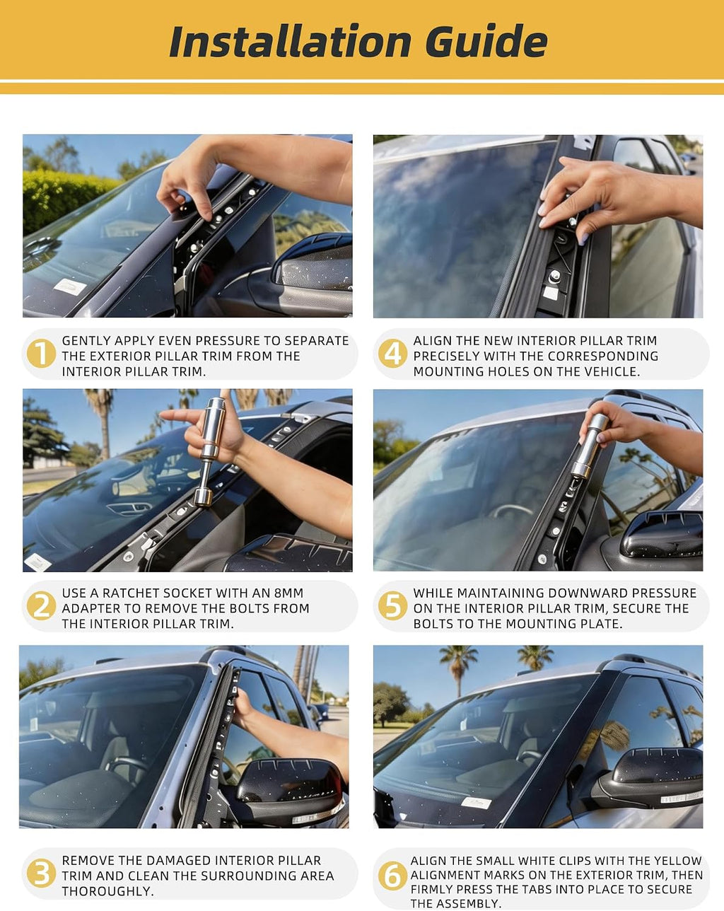 Flecto 2-Pack A-Pillar Molding Trim Outer & Inner Brackets Front Left & Right Pair Compatible with Ford Explorer 2011-2019, Replaces 926-450 926-451
