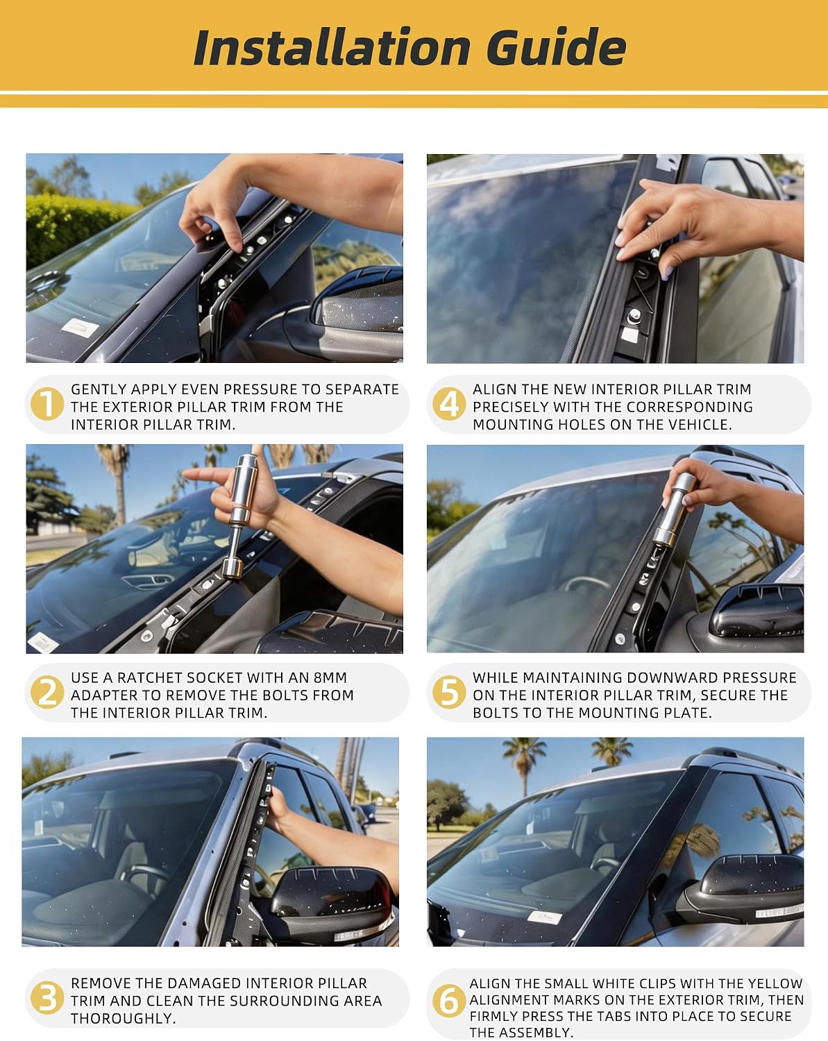 Flecto 2-Pack A-Pillar Molding Trim Outer & Inner Brackets Front Left & Right Pair Compatible with Ford Explorer 2011-2019, Replaces 926-450 926-451