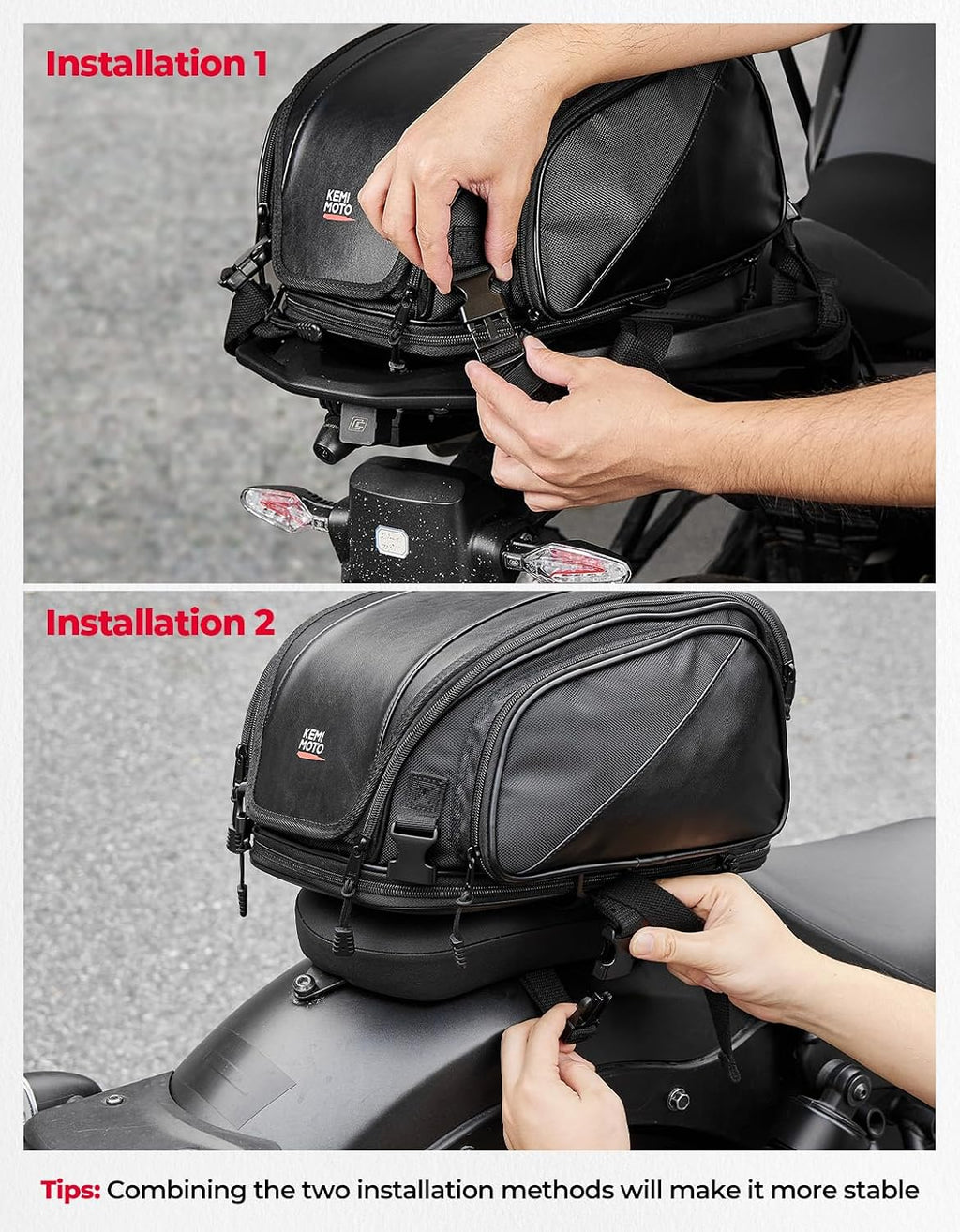 KEMIMOTO Motorcycle Tail Bag 18-22L Expandable Sissy bar Motorcycle Luggage Seat Travel Rear Rack Bag Waterproof for Daul Sport Sportster Softail Dyna Touring Shadow Vulcan