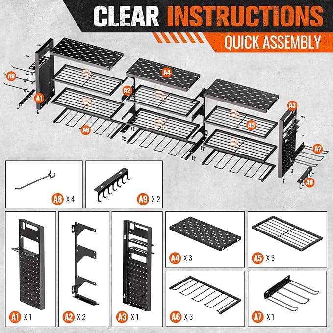49.8" W Large Power Tool Organizer Wall Mount, Heavy Duty Tool Organizer - Image 8