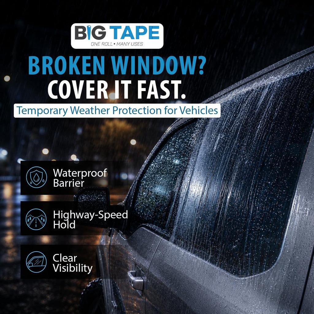Big Tape Crash Wrap for Broken Car Windows, Temporary Film, 17.5 in x 6 Ft | No-residue Plastic Window Cover Seals Broken Auto Glass Fast — Waterproof Protection with Clean, Sticky-Free Removal