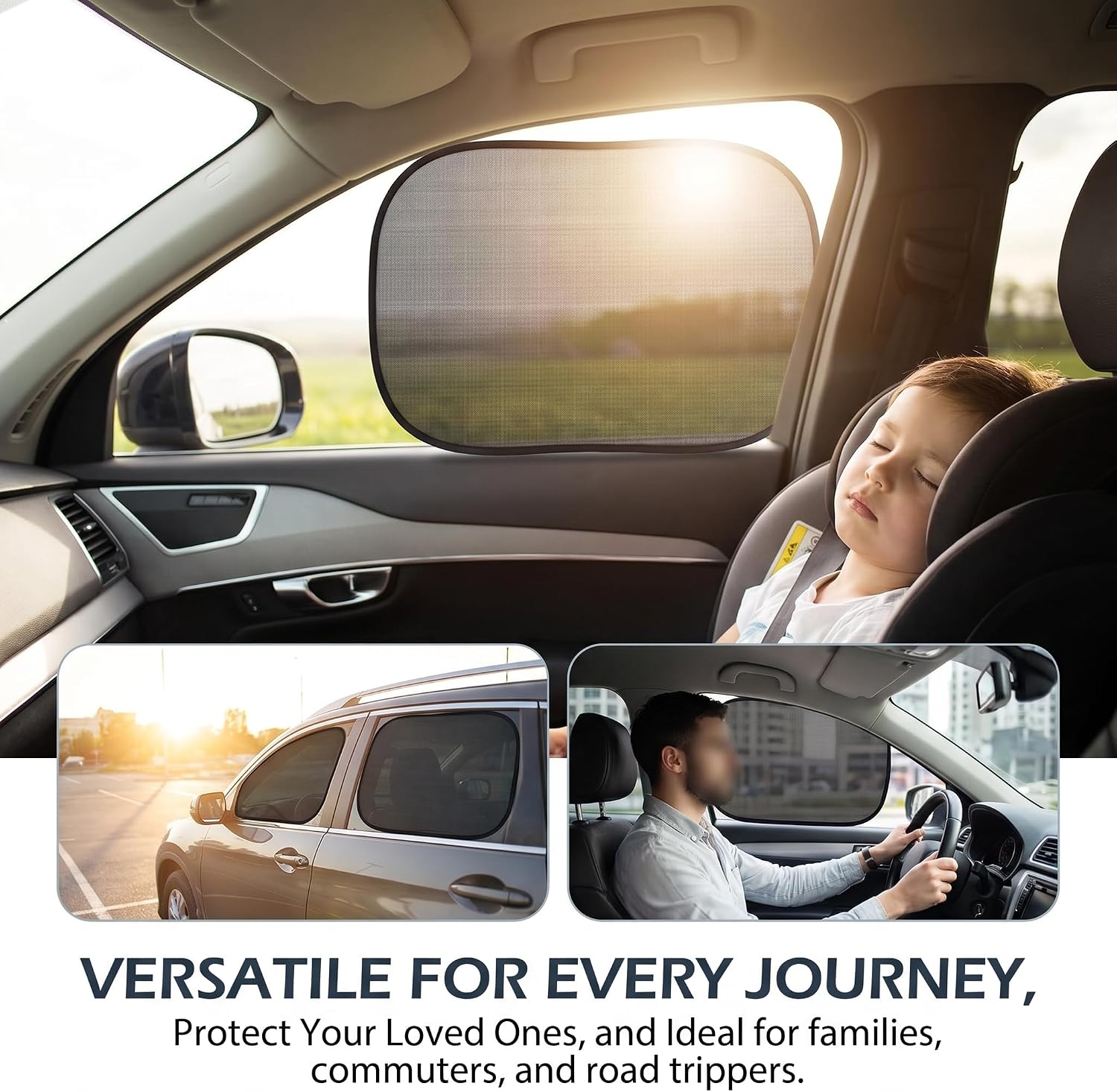 4 PCS Car Window Shades for Baby, Double Layer Side Window Mesh Sunshade with Electrostatic Adsorption, Sun Protection and Glare Shield for Infant, Universal for Most Cars, SUVs (Black)