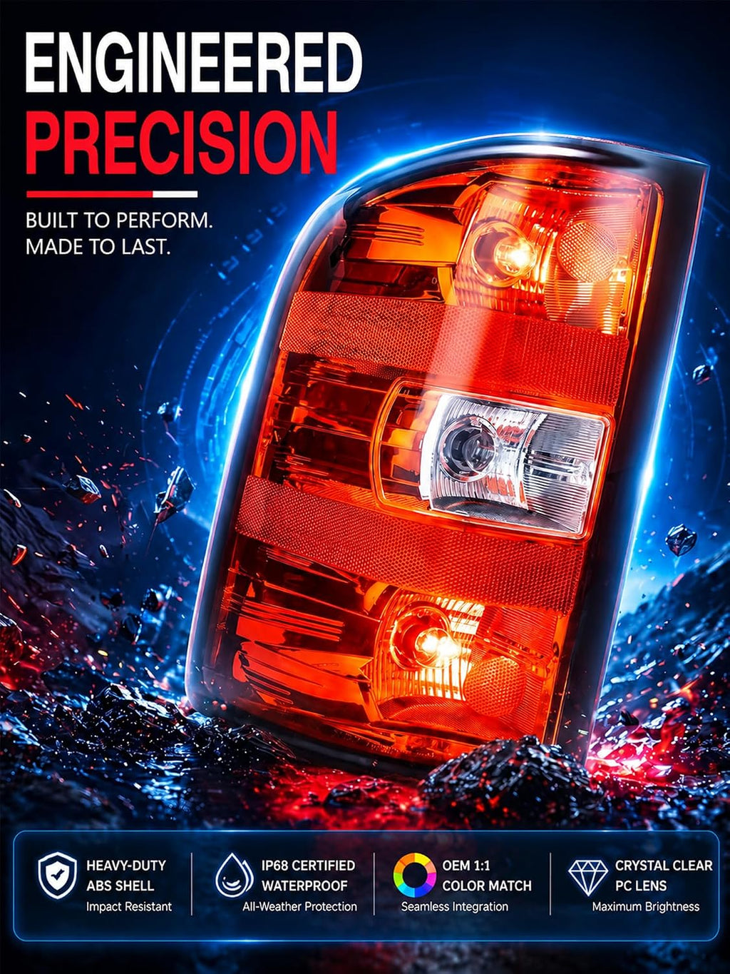 Tail Lights Assembly Fit 07-13 Chevy Silverado 1500 2007 2008 2009 2010 2011 2012 2013 2014 Chevrolet 2500 3500 HD 2500HD 3500HD Rear Brake Back Taillight Cover Left Driver Right Passenger