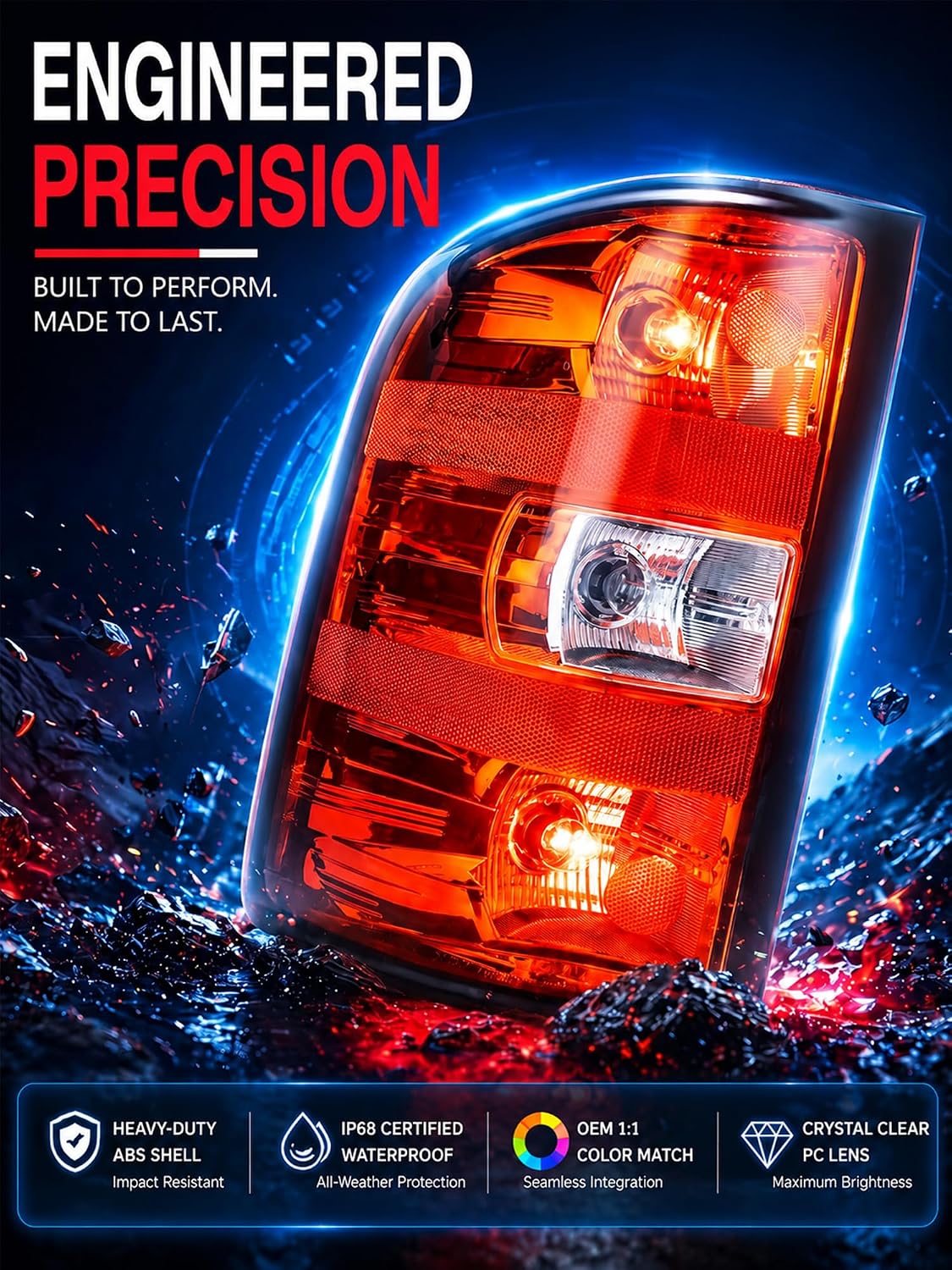 Tail Lights Assembly Fit 07-13 Chevy Silverado 1500 2007 2008 2009 2010 2011 2012 2013 2014 Chevrolet 2500 3500 HD 2500HD 3500HD Rear Brake Back Taillight Cover Left Driver Right Passenger