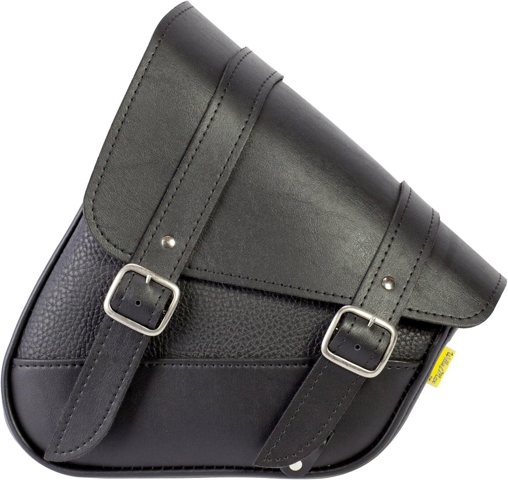 Willie & Max Black Synthetic Leather Small Motorcycle Swingarm Bag for Softail/Triangulated Swingarm Models - Chrome Buckles - Made in USA [59776-00]
