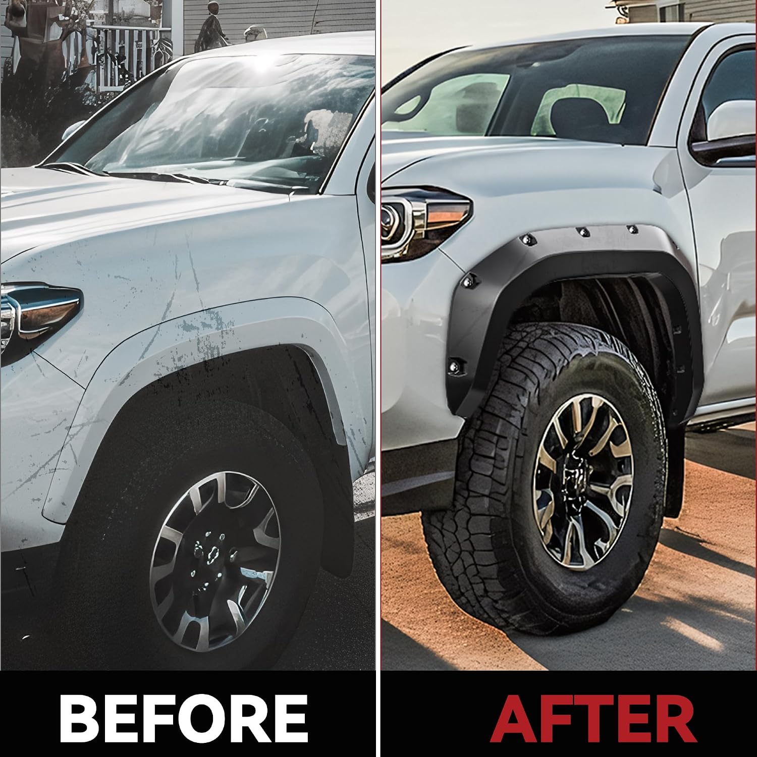 YITAMOTOR Front Rear Fender Flares Compatible with 2024-2025 Toyota Tacoma, Pocket Style Smooth Textured Wheel Flares Cover Protector Set, 4 Pcs, PP Black