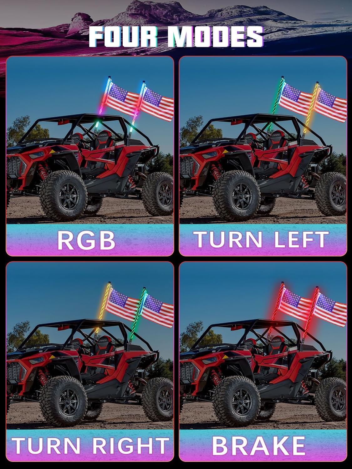 UNI-SHINE 2PCS 3FT LED Whip Lights with Spring Base Spiral RGB Chasing Lights with APP & Remote Control, Music Antenna Whip Light for Can-Am UTV ATV RZR Can-Am SXS Polaris Offroad Truck