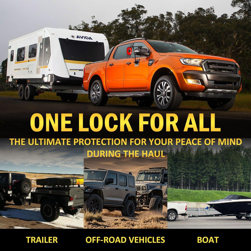 Funmit Trailer Lock Universal Coupler Ball Lock Fits 1-7/8", 2", and 2-5/16" Couplers, Boat Camper Accessories for Travel Trailers Adjustable Heavy-Duty Steel Hitch Lock Yellow