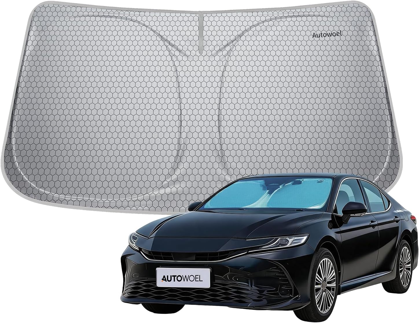 Windshield Sun Shade, Graphene & Activated Carbon Multi-Layer Front Windshield Sunshade, UV Blocking, Odor Absorbing, Foldable Car Sun Shade with Storage Bag (Medium 64"*32")