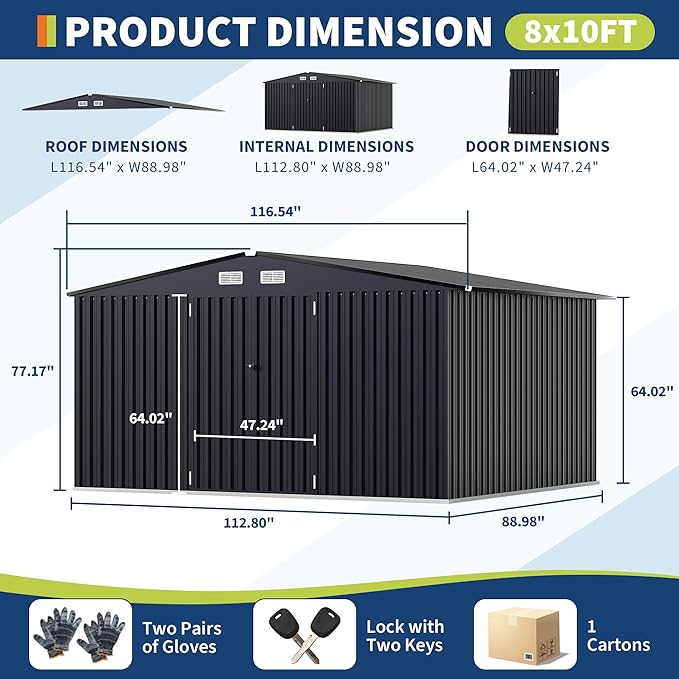 8x10 FT Metal Storage Sheds Outdoor, Metal Yard Sheds MetalGarden Shed Kit - Image 2