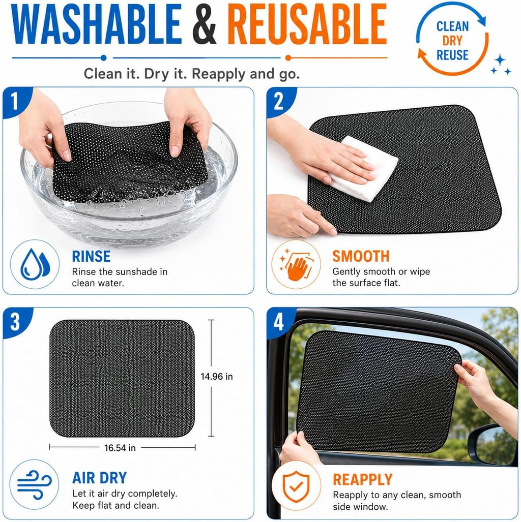 Car Side Window Sunshade,4 PCS Static Cling UV Protection Sun Shades for Privacy, Reusable Washable Window Sun Shade for Kids and Passengers, Universal Fit for Cars SUV Interior