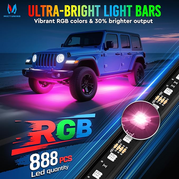 MICTUNING U8 RGB Underglow LED Light Bar, Dual Remote Control, Car SUV Exterior - Image 2