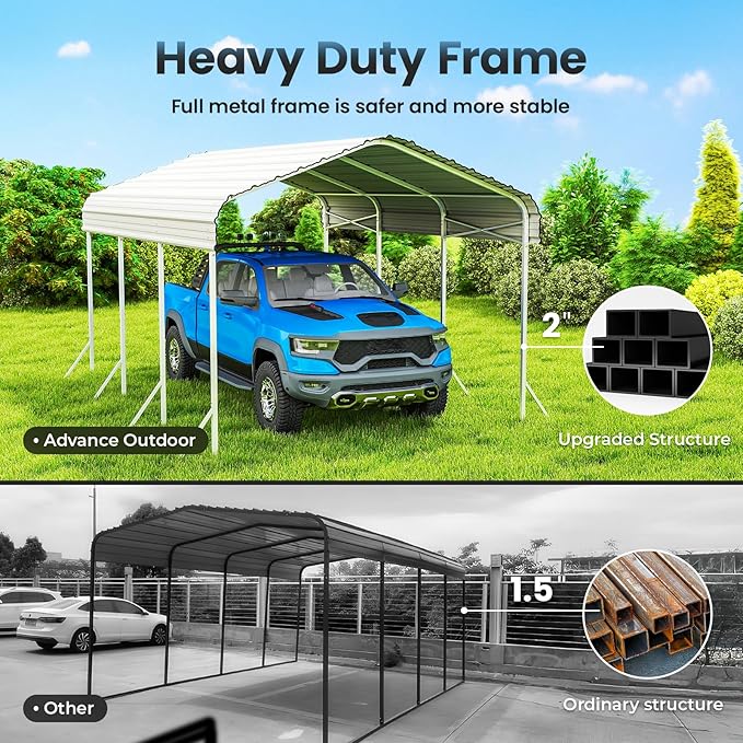 10x15' Heavy Duty Metal Carport – Sturdy Structure, All-Weather Protection - Image 3