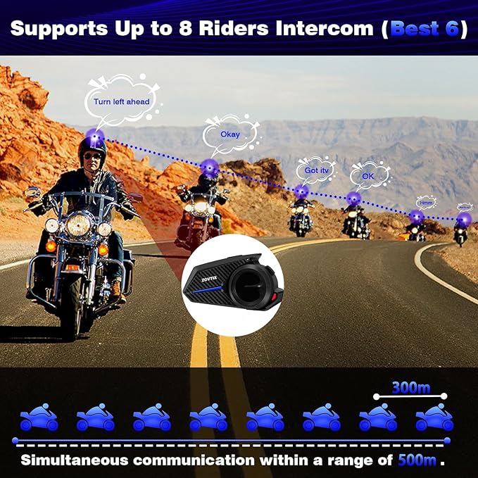 Motorcycle Helmet Headset Support 8 Riders Group Intercom Communication System - Image 2