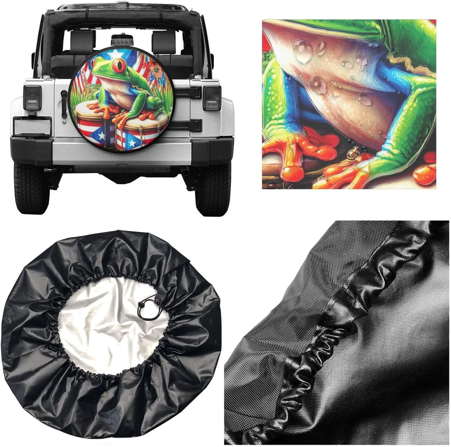Puerto Rico Flag Frog Spare Tire Cover,15 inch,Cute Flag Tire Covers Waterproof Polyester Wheel Protector Universal for Rv Suvs Camper Trucks Travel Trailers Outdoor