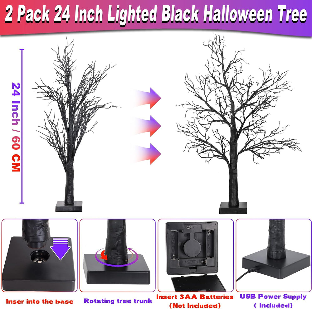 [Timer] 2 Pack Halloween Decorations Indoor, 24 Inch Lighted Black Halloween ...