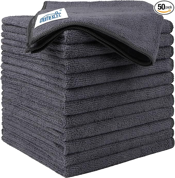 HOMEXCEL Grey Microfiber Cleaning Cloth 50 Pack, 12.5 x 12.5 inch Microfiber by HOMEXCEL