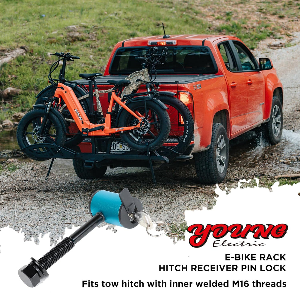 Young Electric M16 Anti-Rattle Lock Hitch Pin for Hitch, Blue, Compatible with Young OutfitR Bike Racks 200LBS Capacity Models.