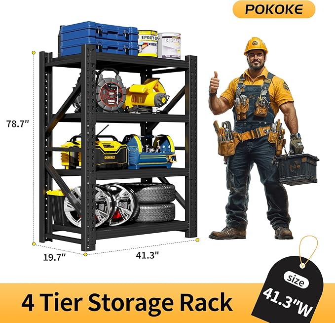 Garage Shelving Unit, 4 Tier Heavy Duty Racks, Easy Assembly, Metal Racks - Image 2