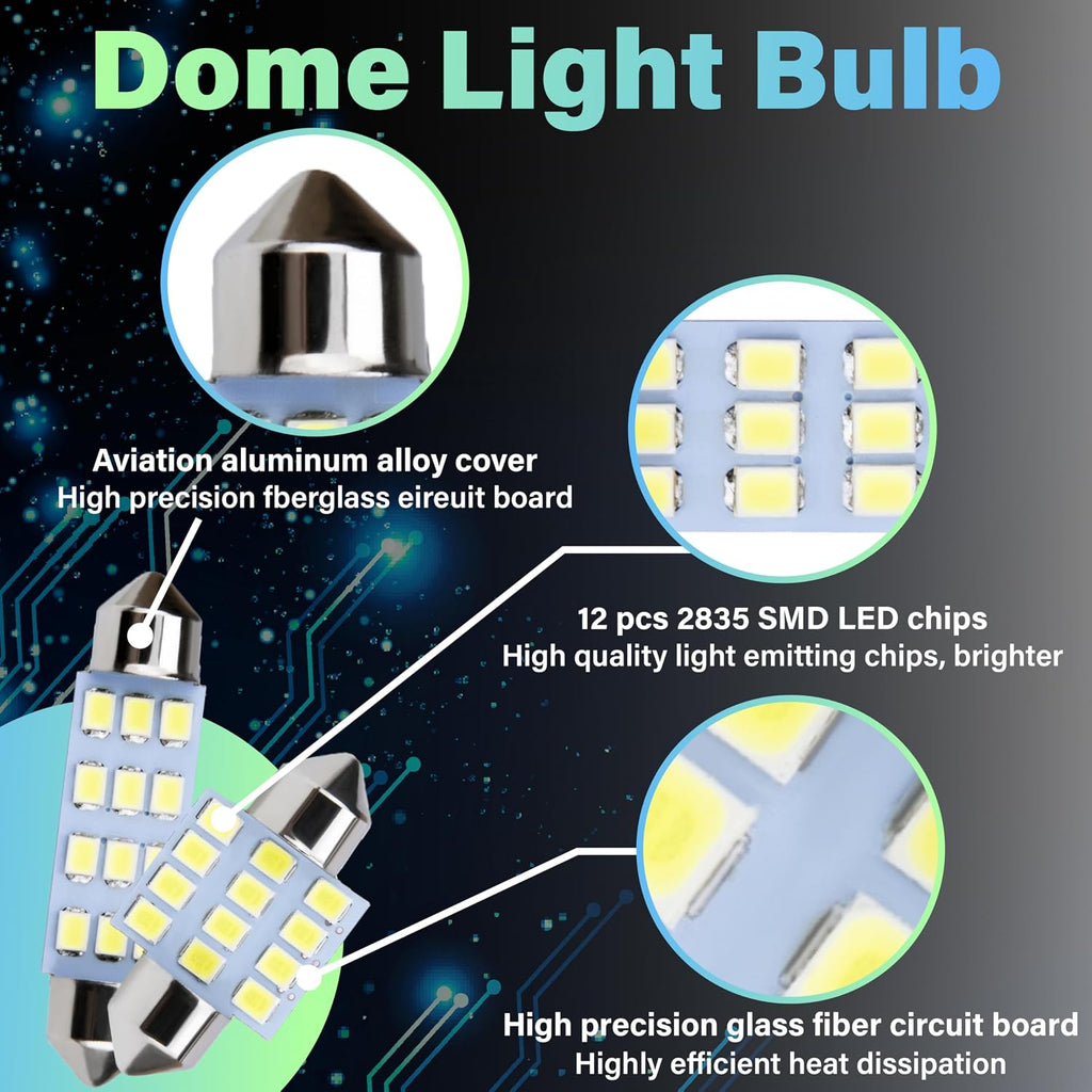 ecocstm 24 PCS Interior Led Dome Lights for Cars, 194 T10 DE3175 578 31mm 42mm Luces Led Para Carro, Car Accesorios Map Door Side Marker Cornering Trunk Light (White)