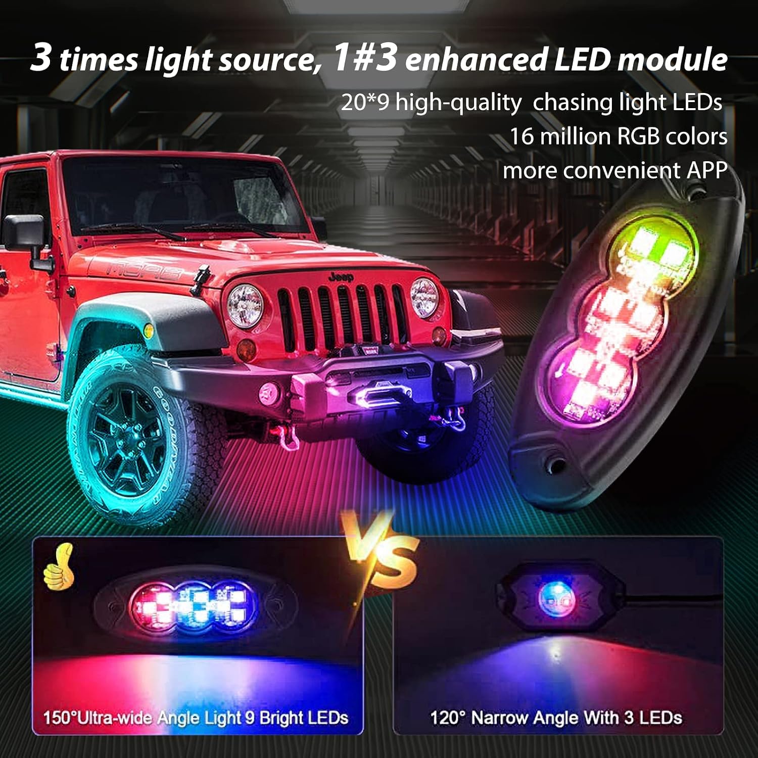 Hovano RGB LED Rock Lights, 20 Pods Waterproof Magic-RGB Multicolor Chasing Neon Underglow Music Lighting Kit with APP/RF Control for Jeep Off Road Truck Car ATV SUV RZR