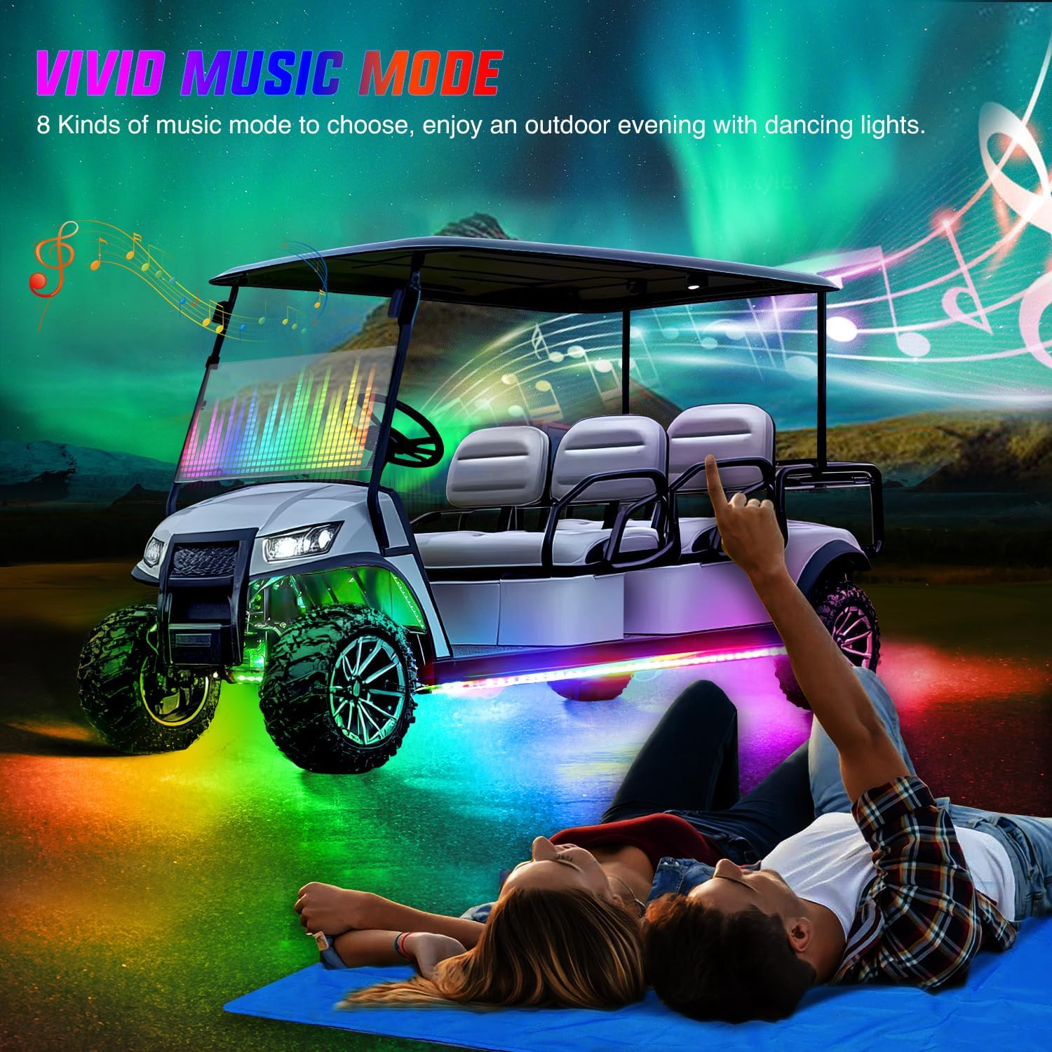 Nilight 4PCS Golf Cart Underglow LED Light Strip Dream Color Multi-Mode Neon Accent Lighting Kit APP and Remote Control Sound Active Music Sync IP67 Waterproof 12V-66V Input for EZGO Yamaha Club Car