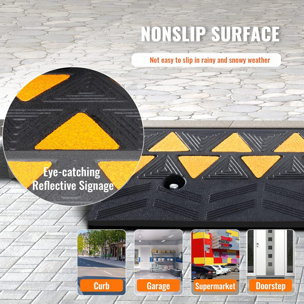 VEVOR Rubber Curb Ramp 3.5" Rise Height Sidewalk Curb Ramp, 10" Width 39.4" Length Driveway Ramp for Curb, 15T Heavy Duty Rubber for Forklifts, Trucks, Buses, Cars, Wheelchairs, Bikes