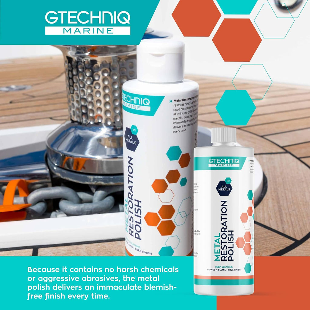 Gtechniq Metal Restoration Polish for Boats, 8.5 fl oz | Deep Clean Polish for High Shine and Blemish-Free Finish on Brass, Steel, Copper, Aluminum, Gold, Silver and Precious Metals