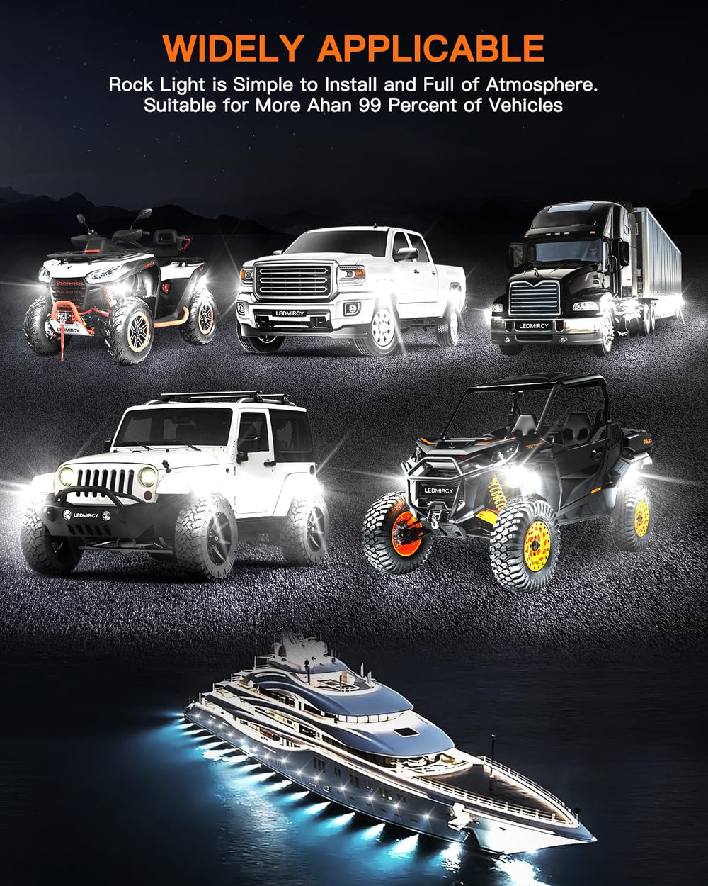 LEDMIRCY R1 Pure White LED Rock Lights Kit with Rocker Switch Wire Harness 12...