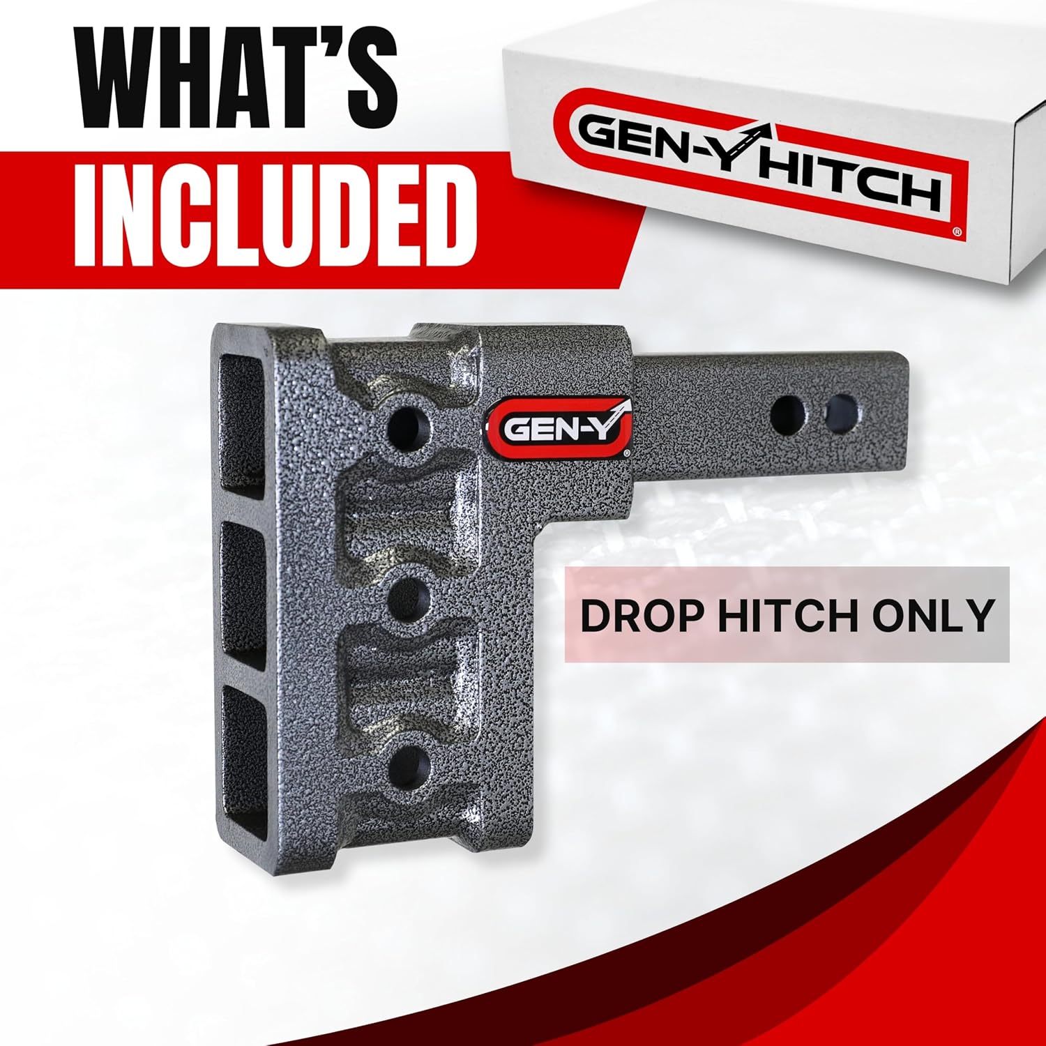 GEN-Y Hitch Tow Hitch for 2" Receiver - 5" Drop/Rise with 3 Adjustable Positions, 16,000 lbs Towing Capacity, 2,000 lbs Tongue Weight, Silver