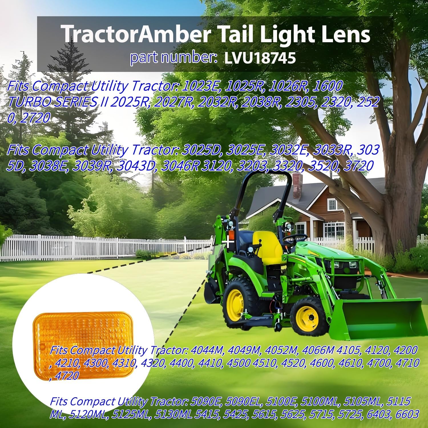 Replacement Amber Tail Light Lens LVU18745 Fits John Deere 1023E 1025R 1026R 2025R 2027R 2032R 2038R 2305 2320 2520 Tractor (Set of 2)