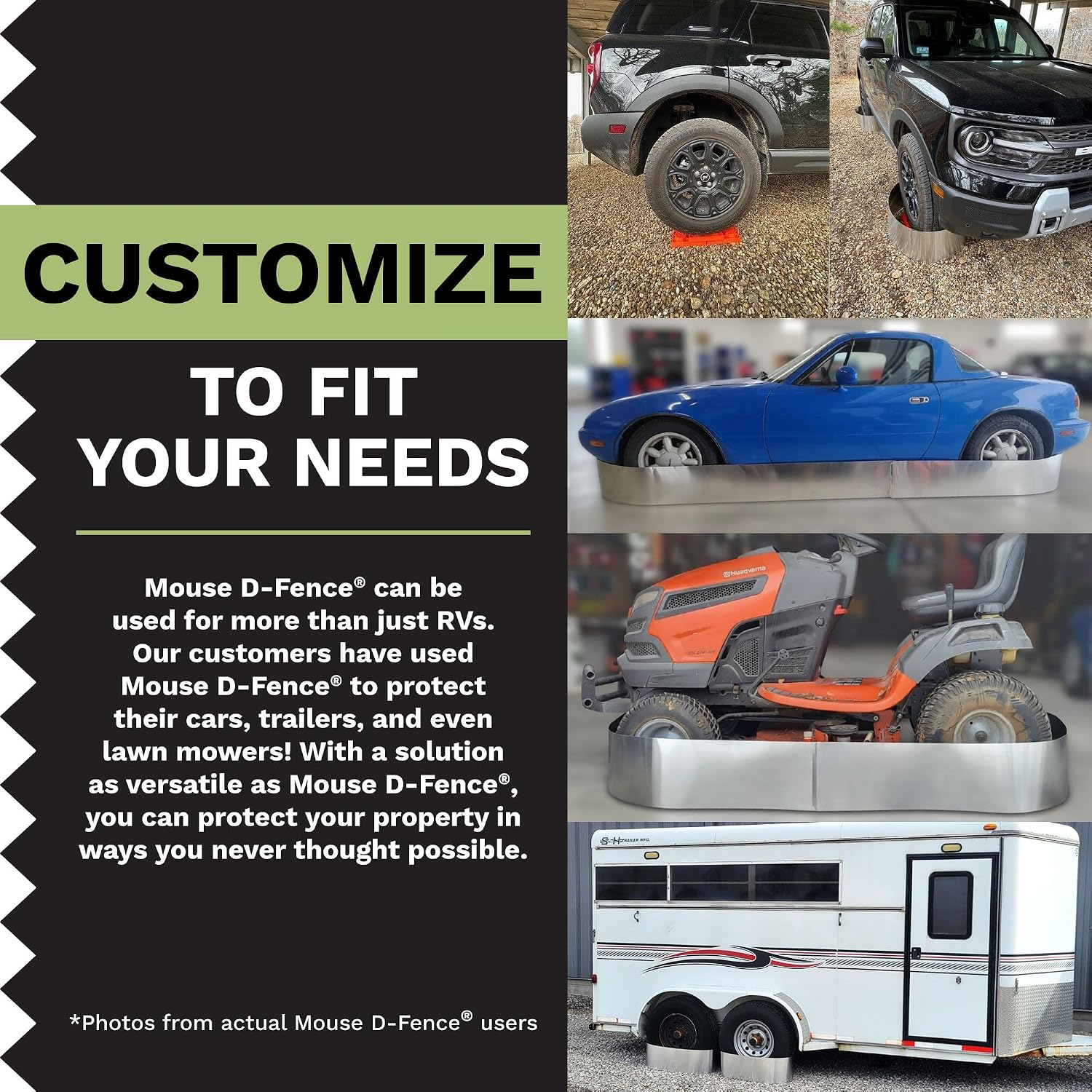 Stop Mice from Getting in Your Camper and RV. Mouse D-Fence™ Tire Guards Protect Your Camper, RV, and Travel Trailer from the Damage Caused by Mice.