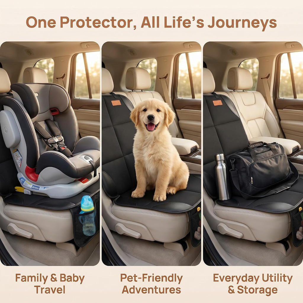 smart elf car seat protector, thickest padding and showing dimensions