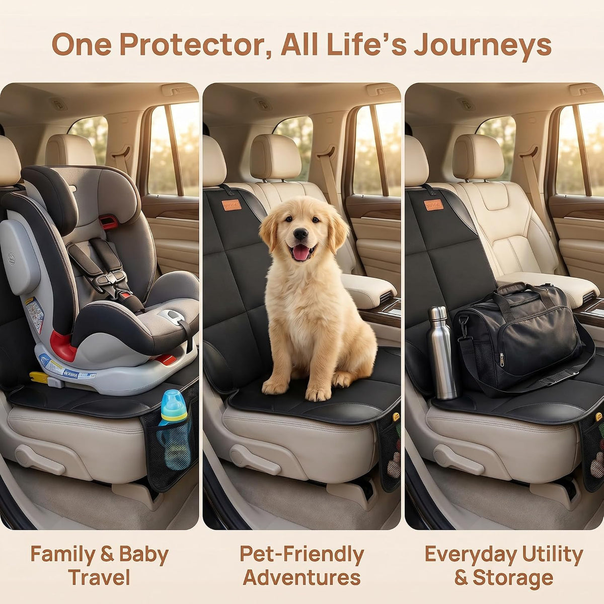 smart elf car seat protector, thickest padding and showing dimensions