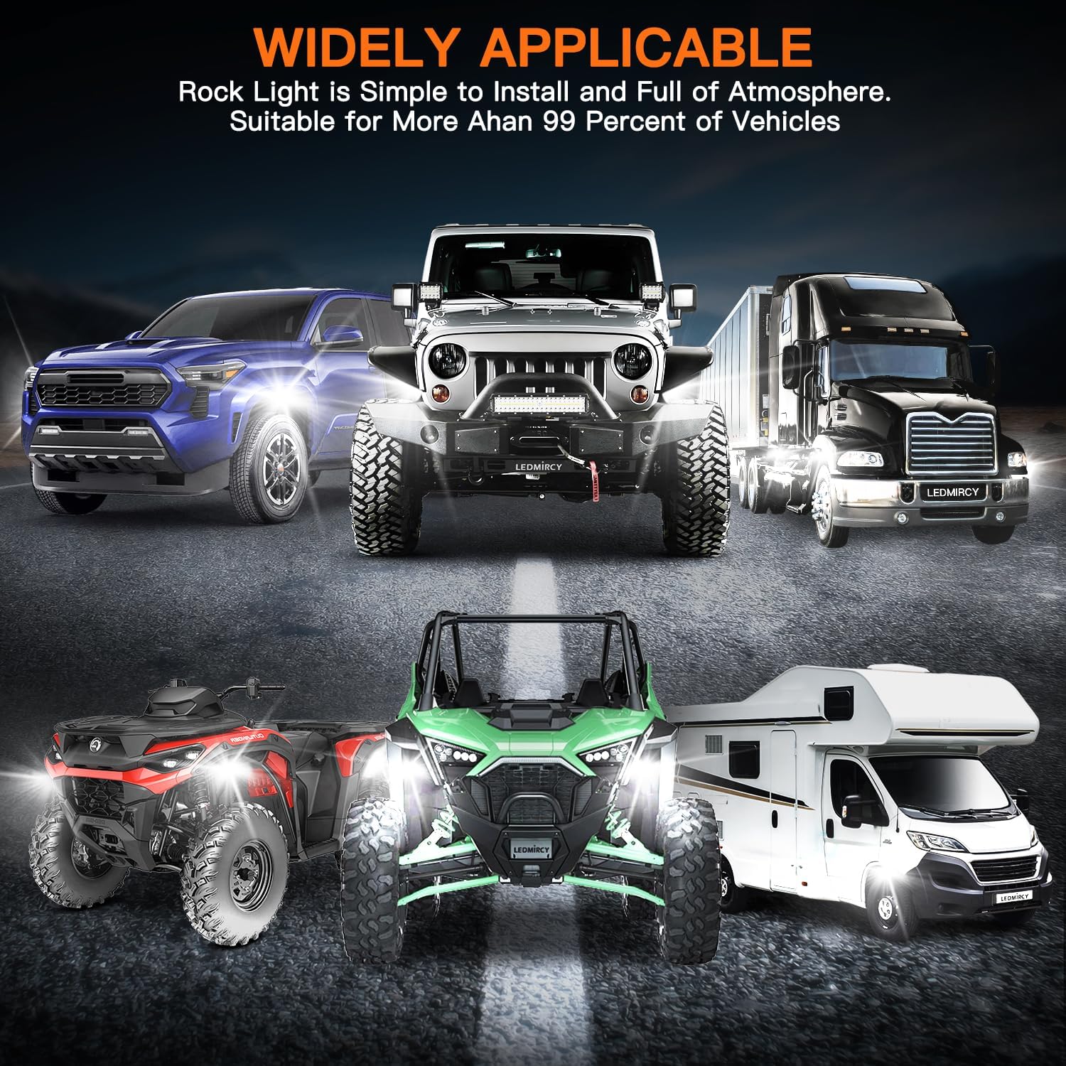 White Rock Lights,LEDMIRCY R6 LED Pure White Rock Lights 12PCS with Rocker Switch Wire Harness Kit for Trucks UTV Off Road Boat ATV Luces para Carro Super Bright High Power Light Waterproof Shockproof