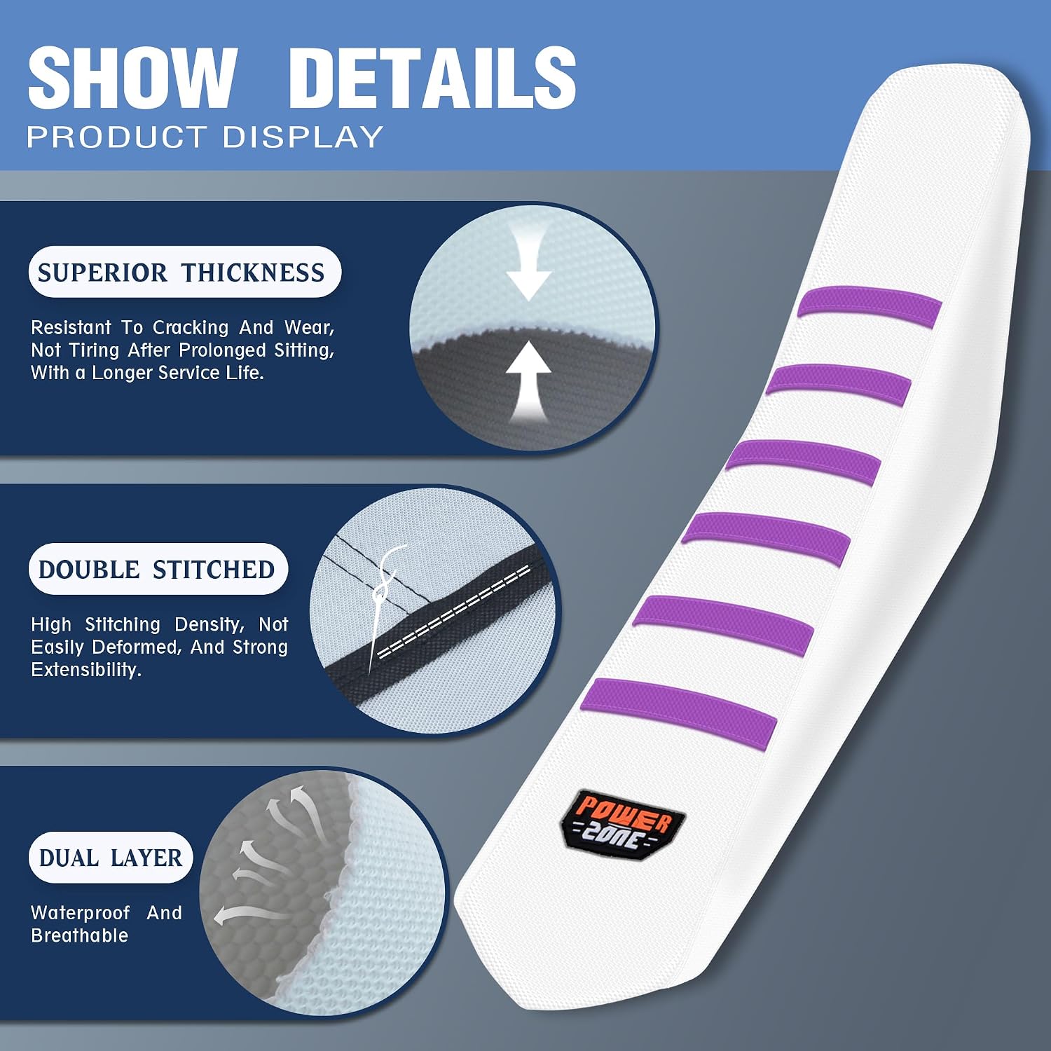 Universal White Dirt Bike Seat Cover, 6 Ribs Motorcycle Enduro Soft Dirt Pit Bike Seat Covers (Purple)