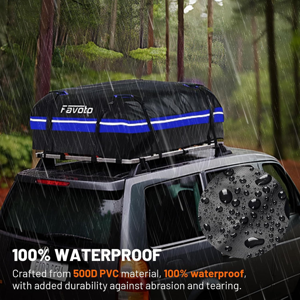 Favoto Roof Box 566L Foldable Roof Box Waterproof Roof Bag with Non-Slip Mat Door Hooks Reinforcement Straps for Cars SUVS with/without Pannier Rack Travel Luggage Transport Blue